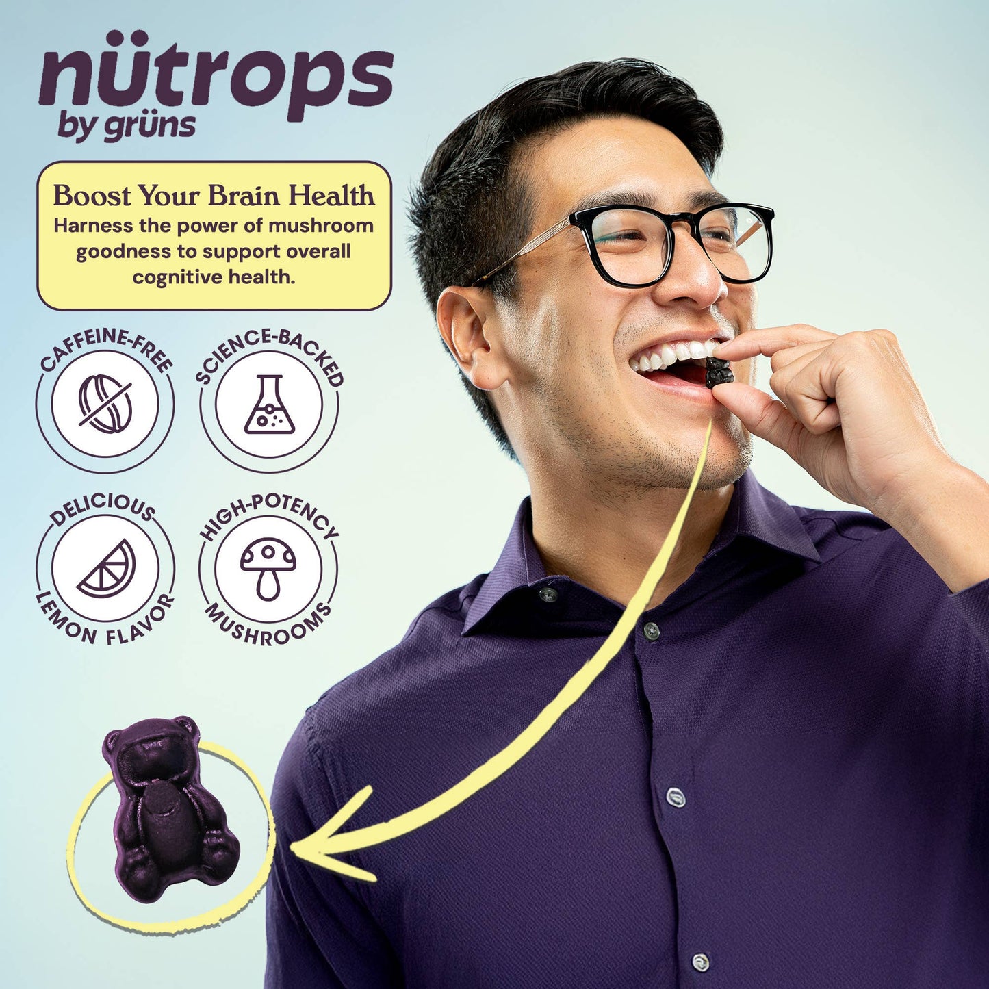 Grüns - Nütrops Adult Sugar-Free Functional Nootropics Gummies, 3 Servings