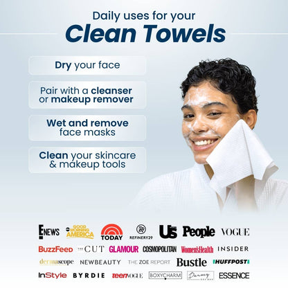 Clean Skin Club - Clean Towels™ XL, Disposable Face Towels, 50 Count