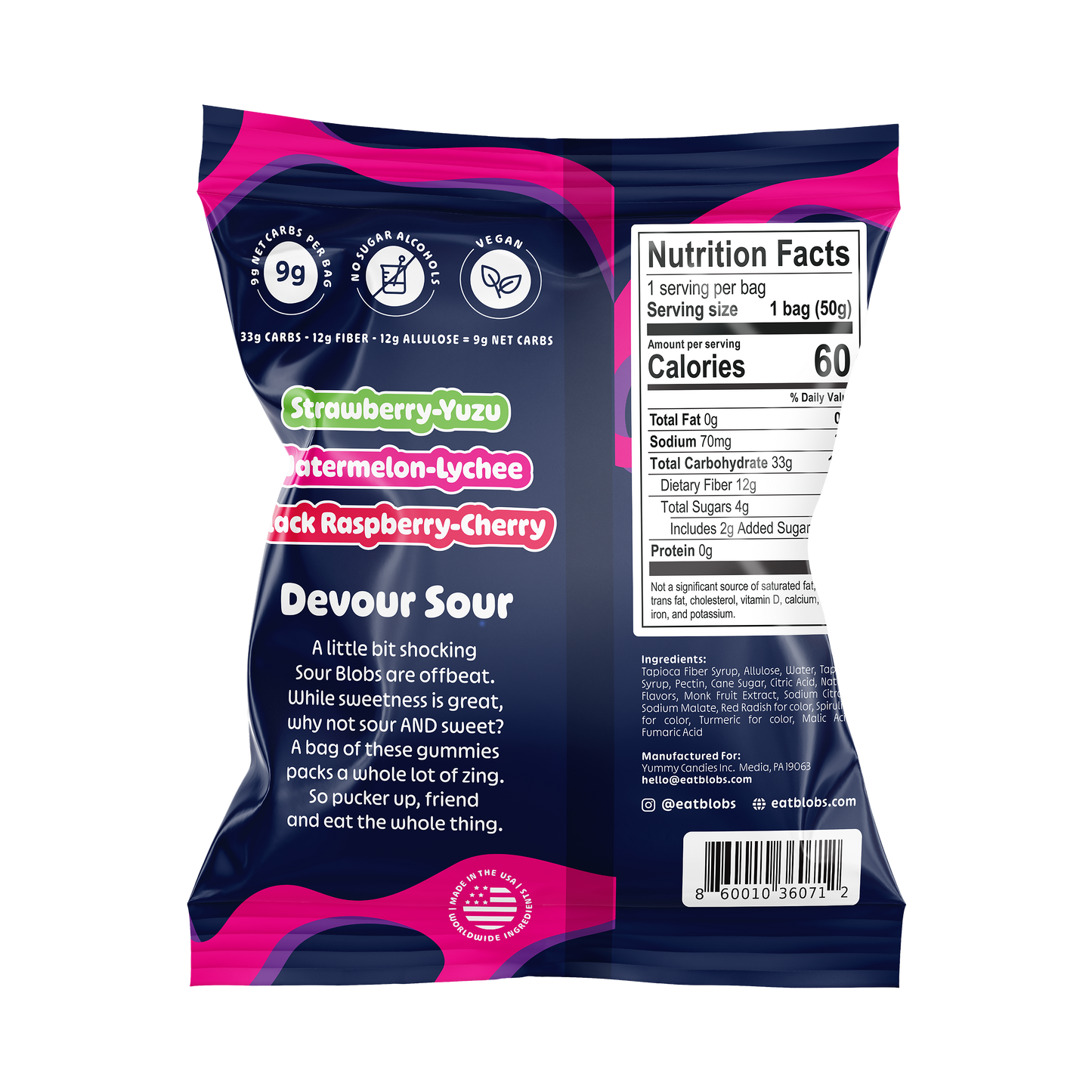 Blobs - SOUR Blobs Low Sugar Gummy Candy - Mixed Sour Bag