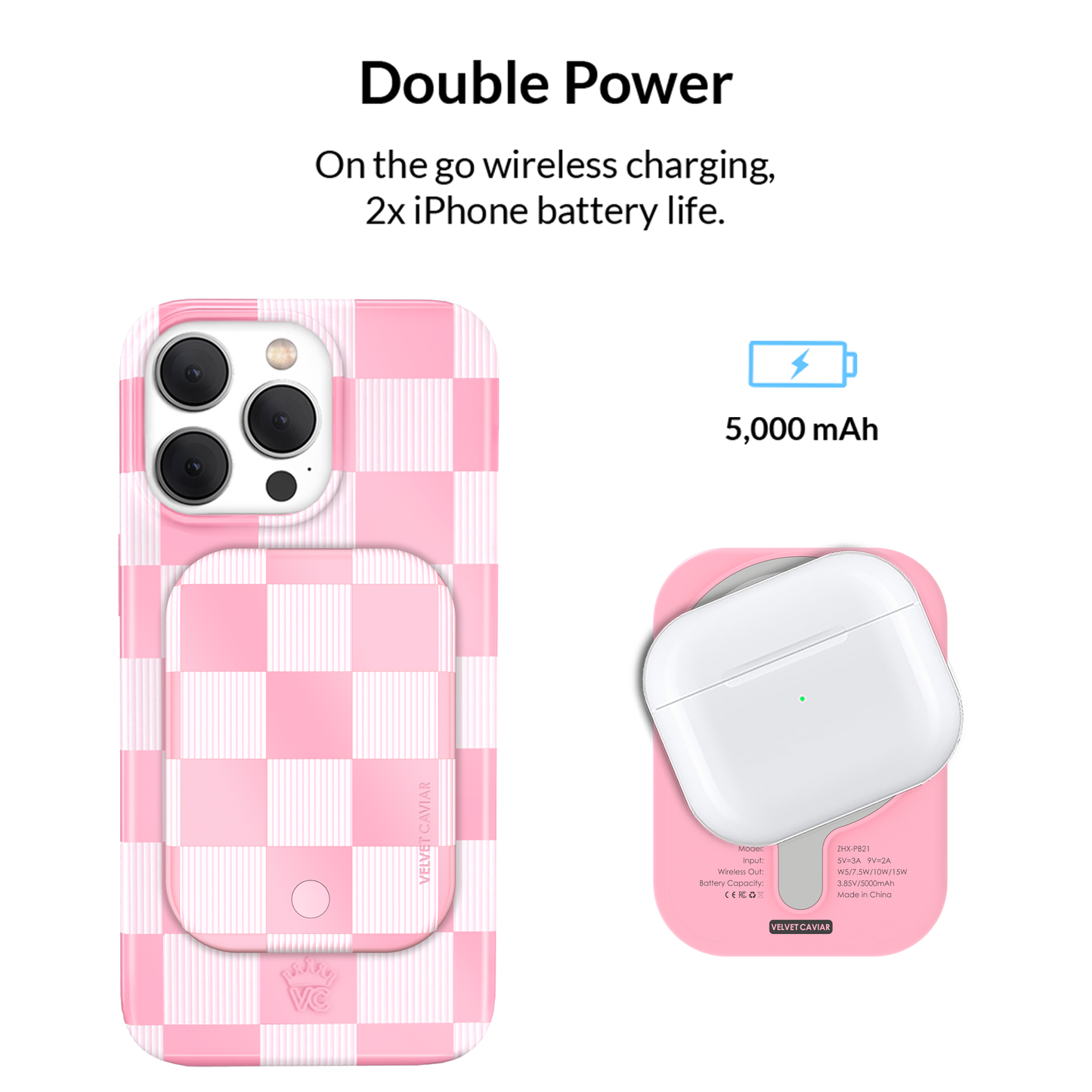 VELVET CAVIAR - Wireless Phone Charger - Pink Vibe Checkered
