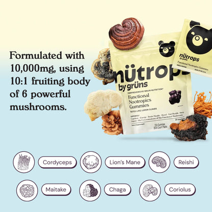 Grüns - Nütrops Adult Sugar-Free Functional Nootropics Gummies, 3 Servings
