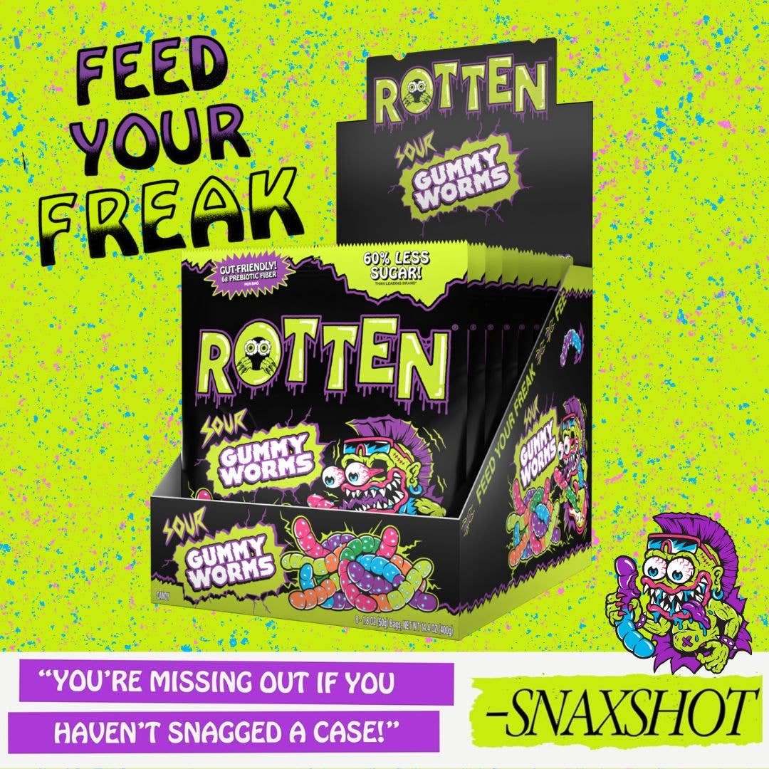 Rotten Candy - Sour Gummy Worms Candy: GF, Prebiotics, Low Sugar