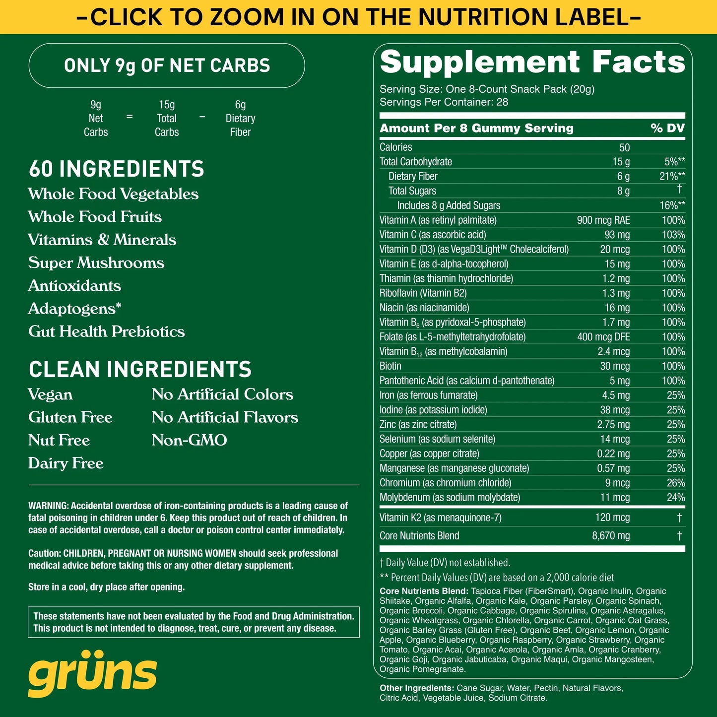 Grüns - Grüns Adult Superfood Greens Gummies