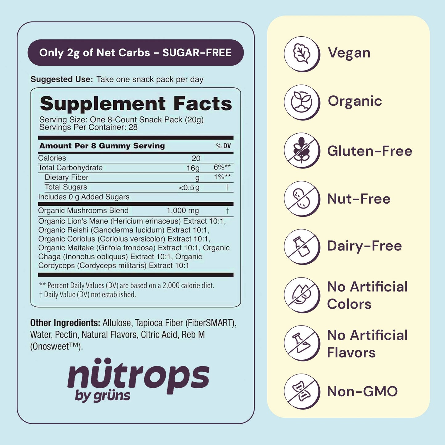 Grüns - Nütrops Adult Sugar-Free Functional Nootropics Gummies, 3 Servings