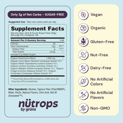 Grüns - Nütrops Adult Sugar-Free Functional Nootropics Gummies, 3 Servings