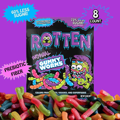 Rotten Candy - Original Gummy Worms Candy: GF, Prebiotics, Low Sugar