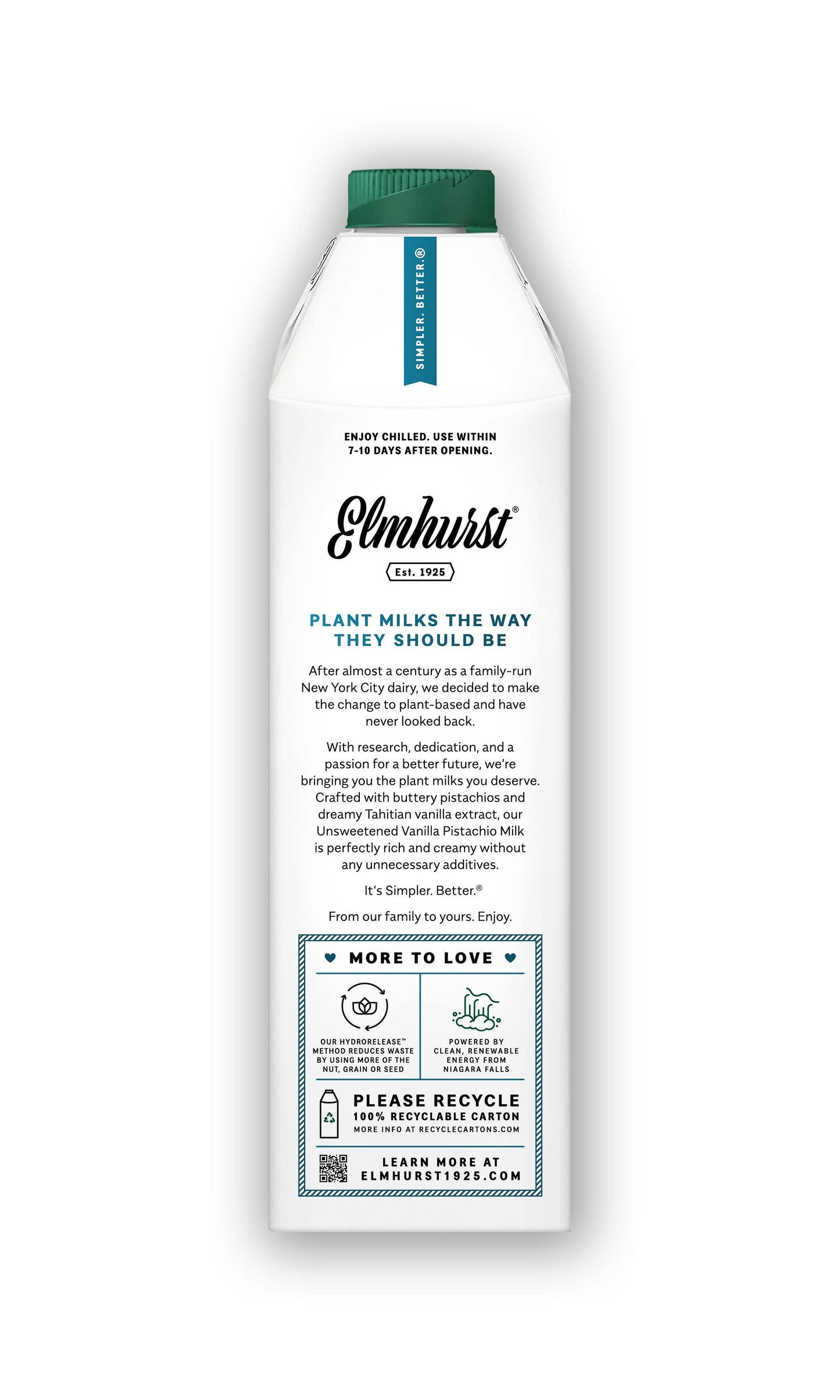 Elmhurst 1925 - Unsweetened Vanilla Pistachio Milk, 32oz