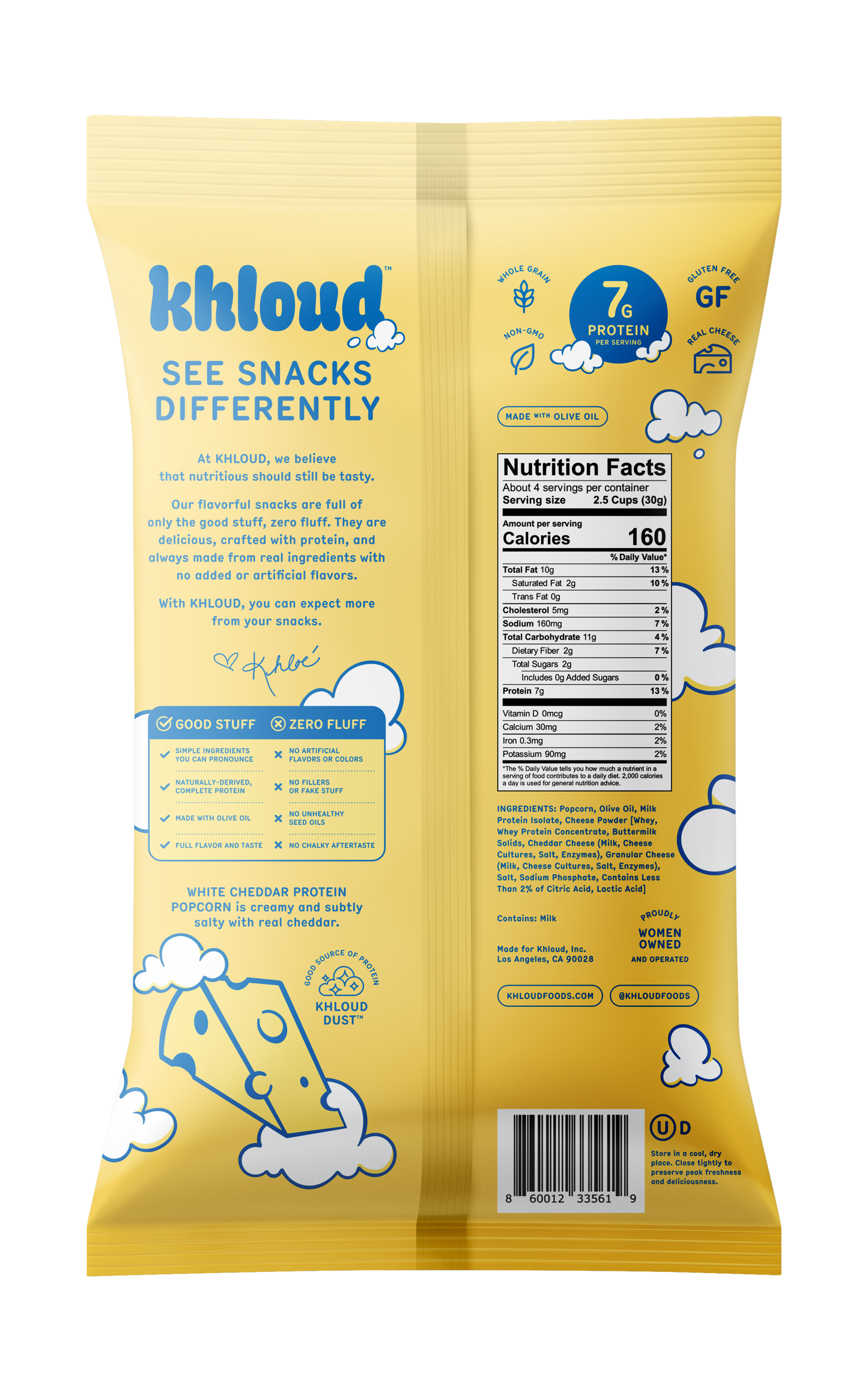 Khloud Foods - White Cheddar Protein Popcorn, 12pk Case