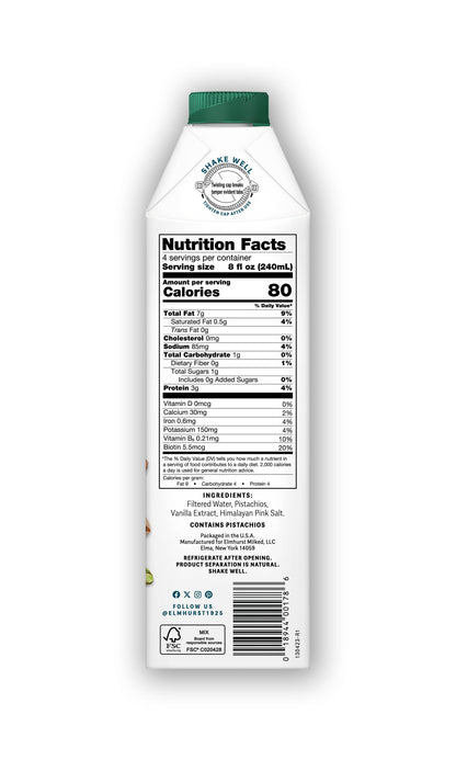 Elmhurst 1925 - Unsweetened Vanilla Pistachio Milk, 32oz
